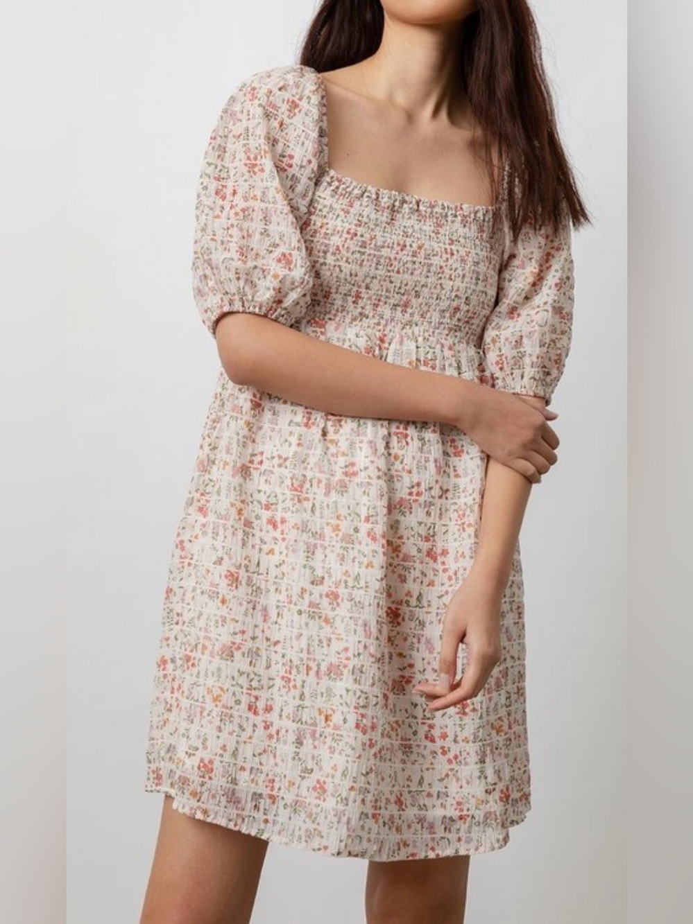 No-iron puff-sleeve tiny floral print 🌸 dress
